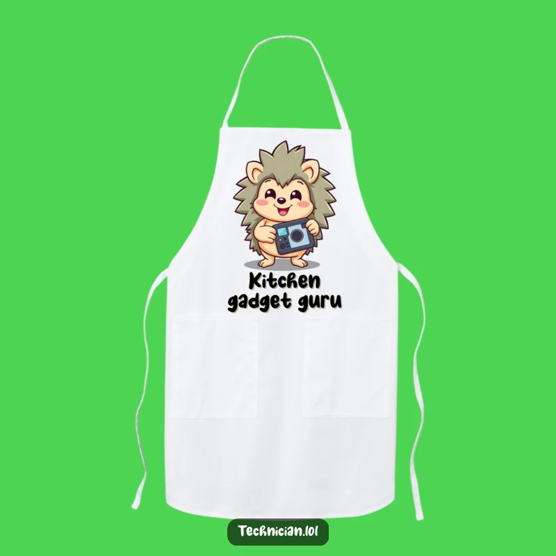 Funny Hedgehog Kitchen Apron: Cheerful Hedgehog with Repaired Gadget, Practical Funny Gift