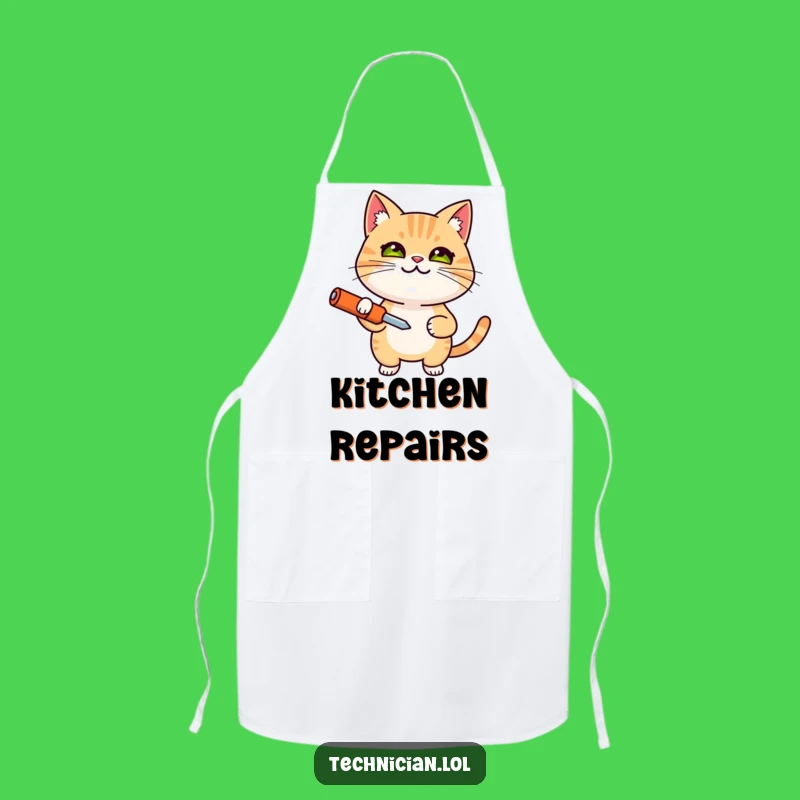 Funny Determined Cat Screwdriver Apron - Kitchen Mechanic Masterpiece!