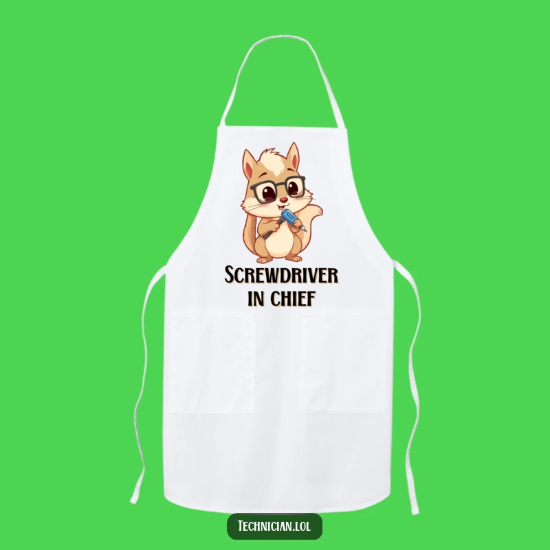 Funny Squirrel Kitchen Apron: Humorous Engineer Squirrel with Screwdriver, Practical Funny Gift