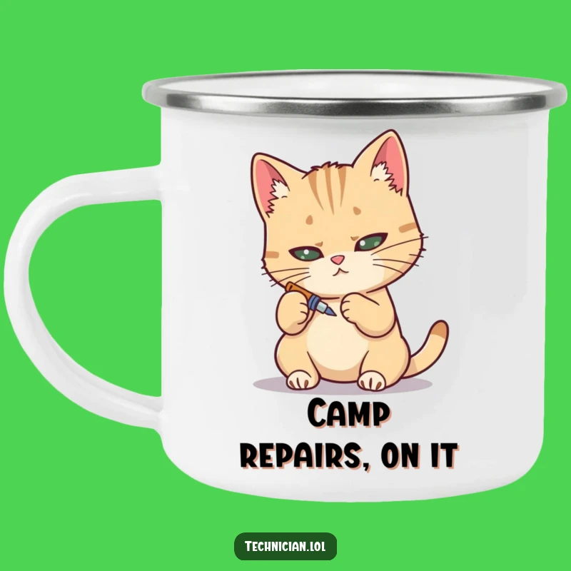 Funny Cat Mechanic Camping Mug: Fuel your focus with this determined fixer, a perfect funny gift!