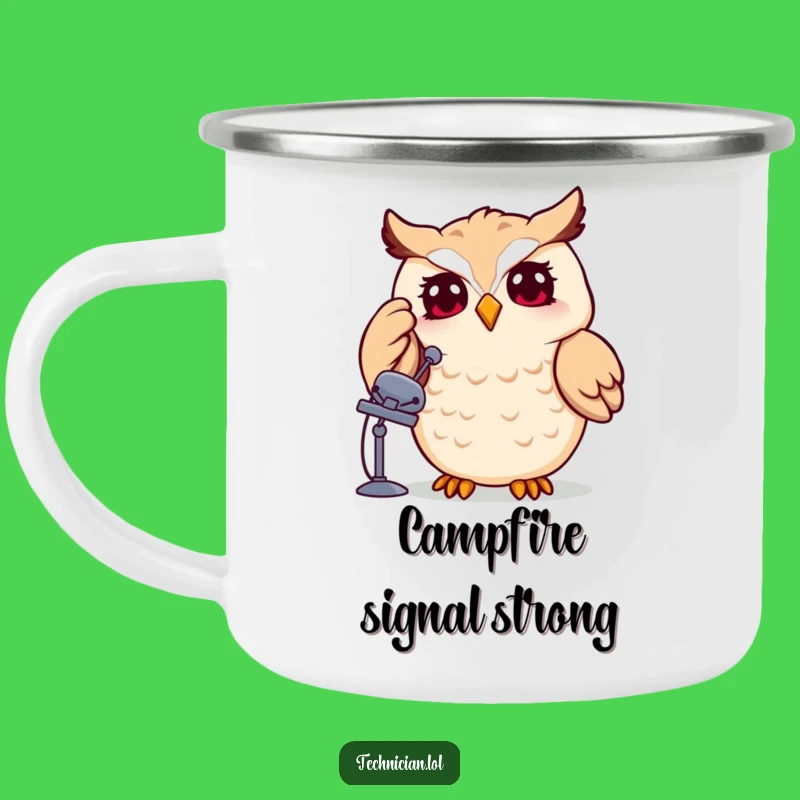 Funny Owl Satellite Dish Camping Mug: Adventure with Whimsical Tech Humor
