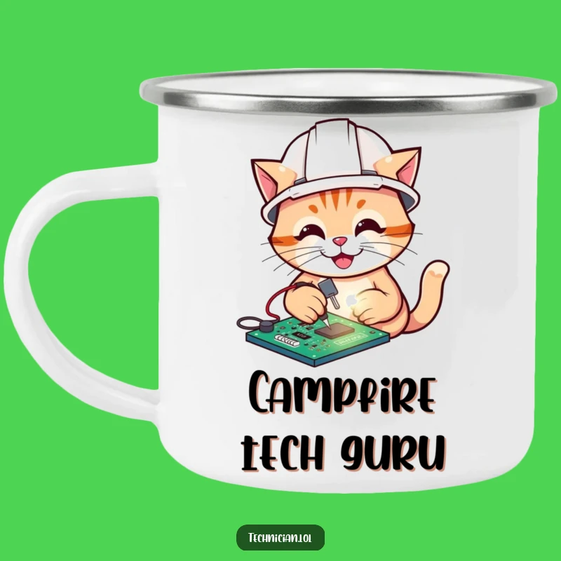 Funny Cat Electrician Enamel Camping Mug, Outdoor Tech Humor, Durable Funny Gift