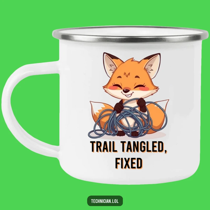 Funny Fox Wire Fixer Camping Mug: Outdoor Tech Support, Hilarious Grinning Gift