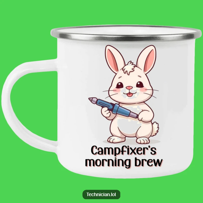 Funny Rabbit Camping Mug: Satisfied Fixer with Screwdriver, Outdoor Tool Gift