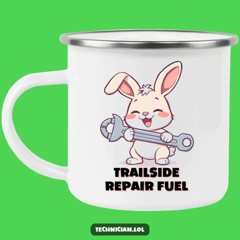 Funny Bunny Mechanic Camping Mug: Happy Hare With Wrench, Durable Outdoor Gift
