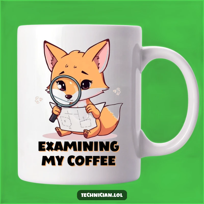 Funny Fox Investigator Mug: Clever fox with magnifying glass, a witty funny gift.