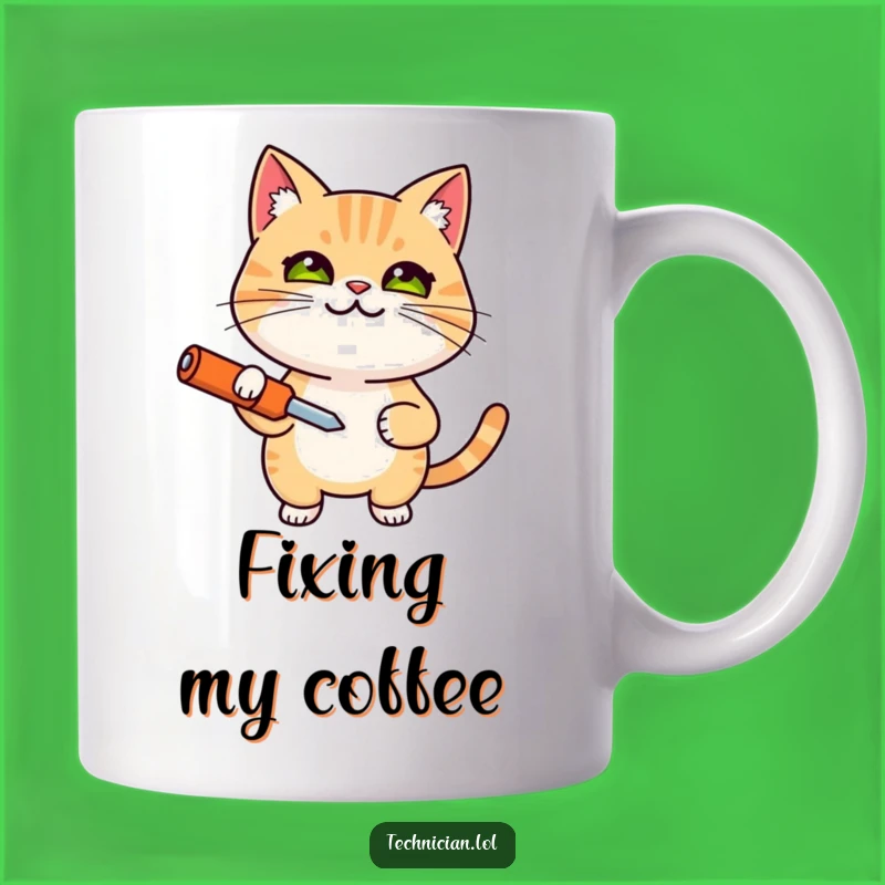 Funny Determined Cat Screwdriver Mug - Hilarious Mechanic Gift for a Purrfect Laugh!