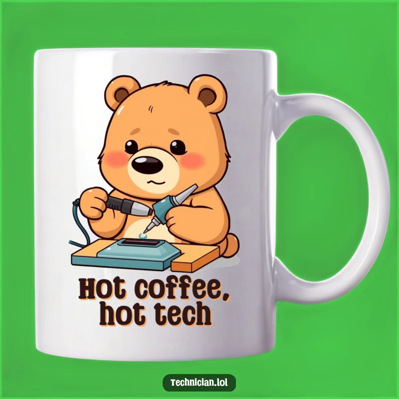 Funny Bear Engineer Mug: Intense Grizzly with Soldering Iron, Gift for Makers