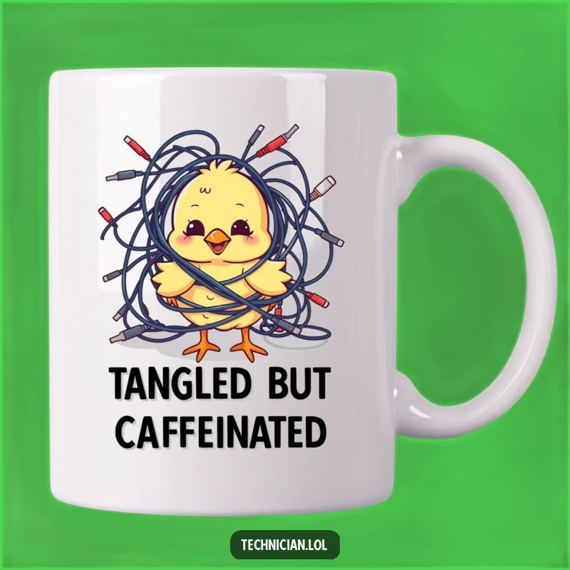Funny Chick Cables Mug: Tech Trouble Humor, Perfect Funny Gift