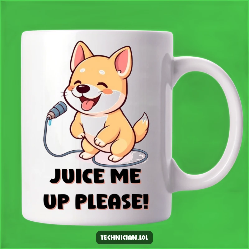 Funny Dog Cable Plug Mug: Enthusiastic Pup Power-Up Gift