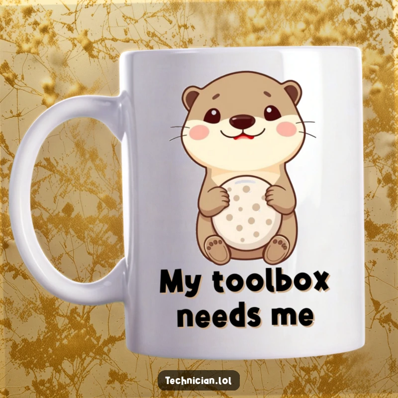 Funny Otter Multitool Mug: A curious otter with a bright smile expertly holds a multitool, showcasing its handy and cheerful nature.