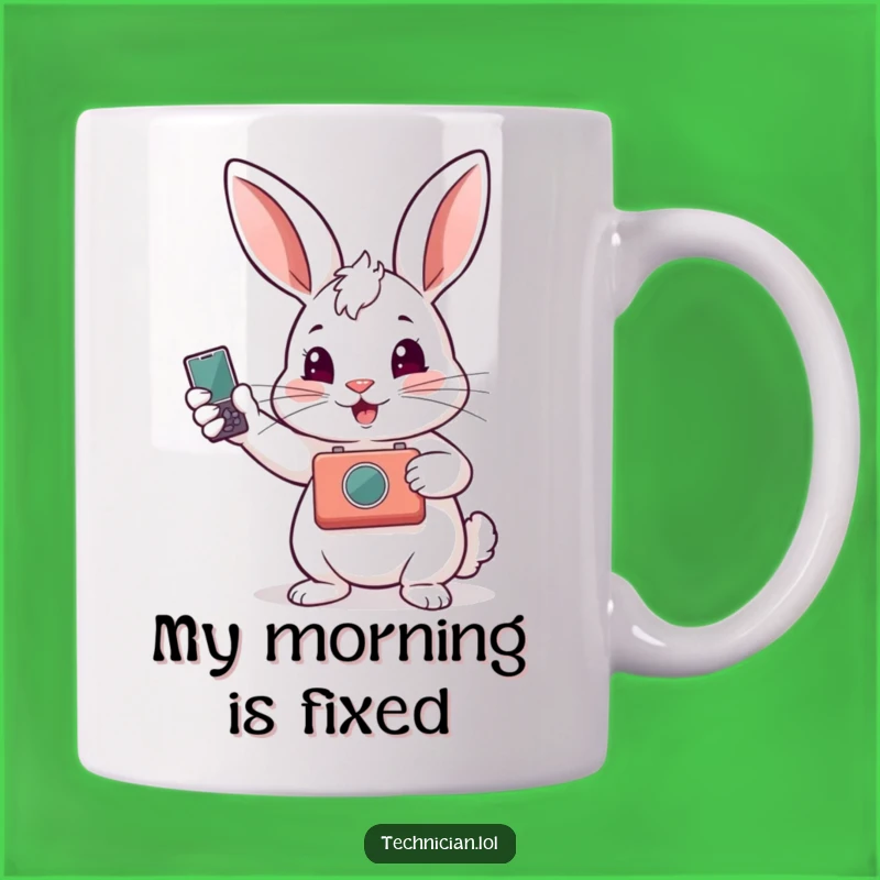 Funny Rabbit Fixed Gadget Mug - Clever Cartoon Gift for Techies