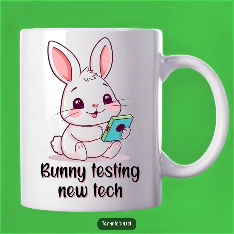 Funny Rabbit Gadget Mug: Curious Rabbit with Toy, Perfect Funny Gift for Explorers