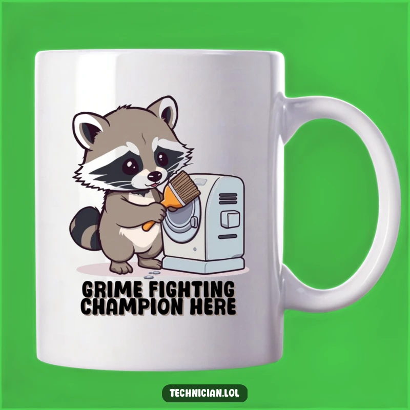 Funny Raccoon Mug: Determined Cleaner of Dusty Machines, Perfect Humorous Gift for Mechanics