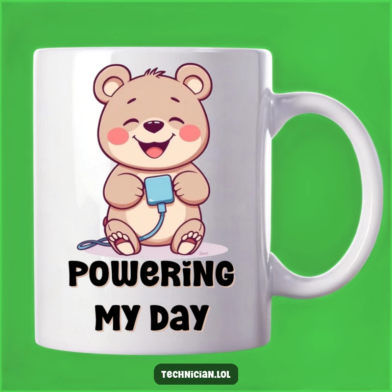 Funny Giggling Bear Tech Mug - Perfect Charging Cable Enthusiast Gift!