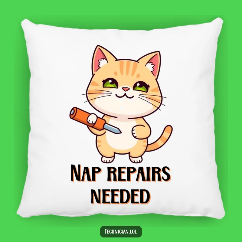 Funny Determined Cat Screwdriver Pillow - Comfy and Hilariously Focused Accent!