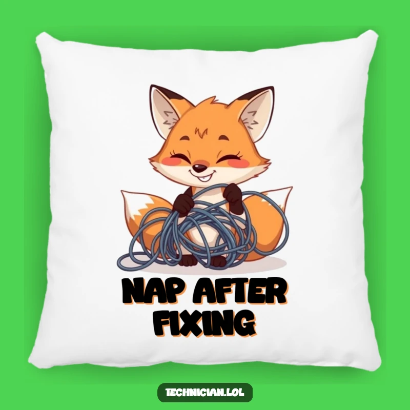 Funny Fox Wire Fixer Pillow: Cozy Tech Decor, Hilarious Determined Gift
