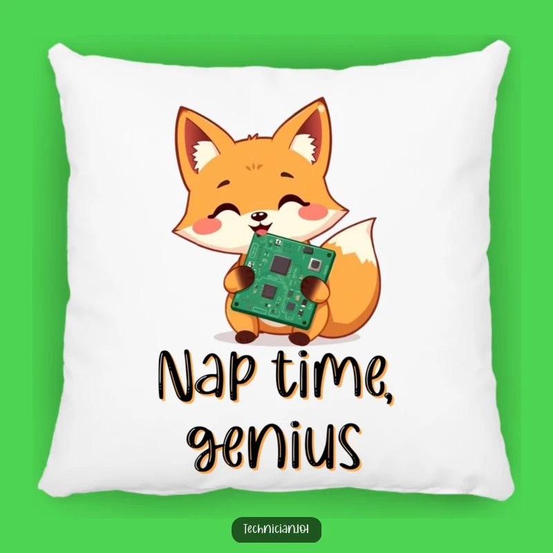 Funny Fox Tech Repair Pillow: Cozy comfort for the cheerful circuit fixer, a perfect funny gift!