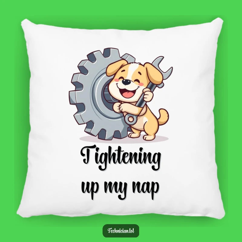 Funny Dog Pillow: Comfy mechanic pup cushion, a soft and funny gift.