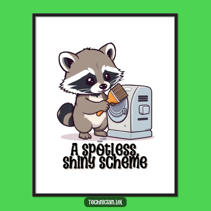 Funny Raccoon Digital Art: Determined Cleaner's Portrait, Hilarious Gift for Art Lovers