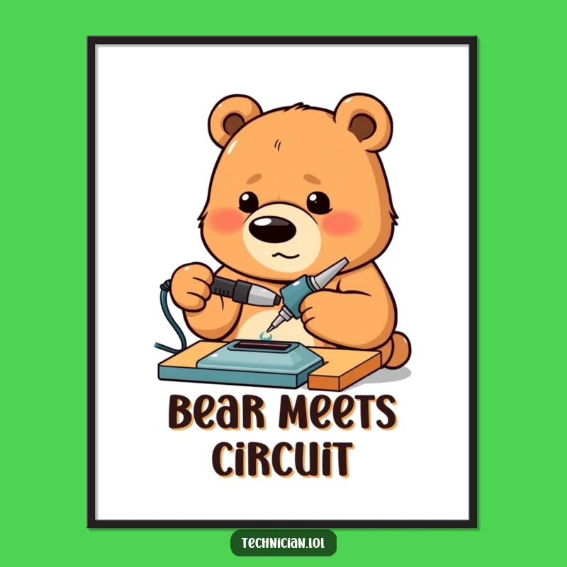 Funny Bear Digital Print: Intense Maker Art with Soldering Iron, Decor Gift