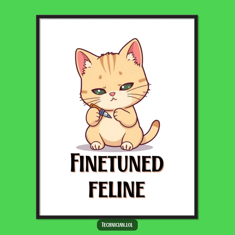 Funny Cat Mechanic Digital Art: Determined repair, a perfect funny gift for any workspace!
