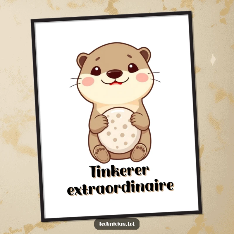 Funny Otter Multitool Digital Art Print: A smiling otter holds a multitool, conveying resourcefulness and joy in a downloadable art piece.