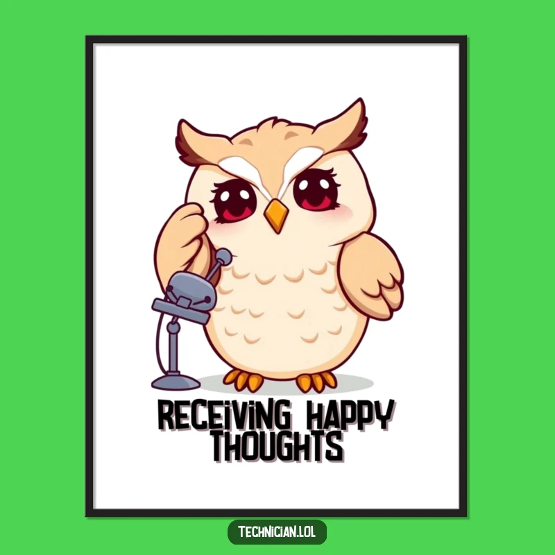 Funny Owl Satellite Dish Digital Art: Whimsical Tech Art Print, Perfect Gift