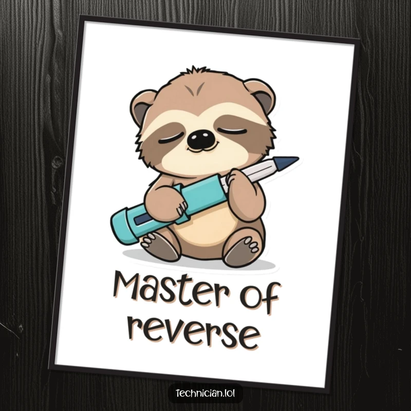 Funny Sloth Digital Art Print: A sleepy sloth holds a screwdriver backwards, bringing a humorous and laid-back vibe to wall art.
