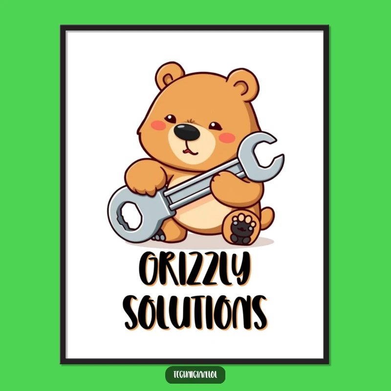 Funny Bear Mechanic Digital Print: Instant Workshop Art, Printable Funny Gift