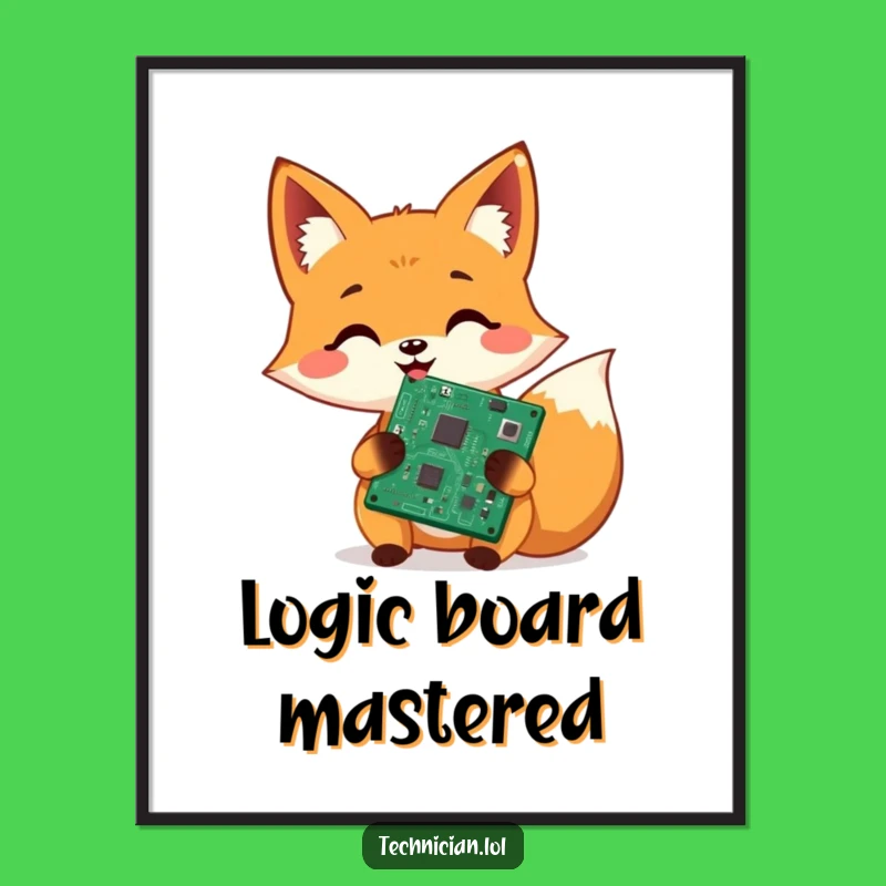 Funny Fox Tech Repair Digital Art: Cheerful circuits fixed, a vibrant funny gift for any space!