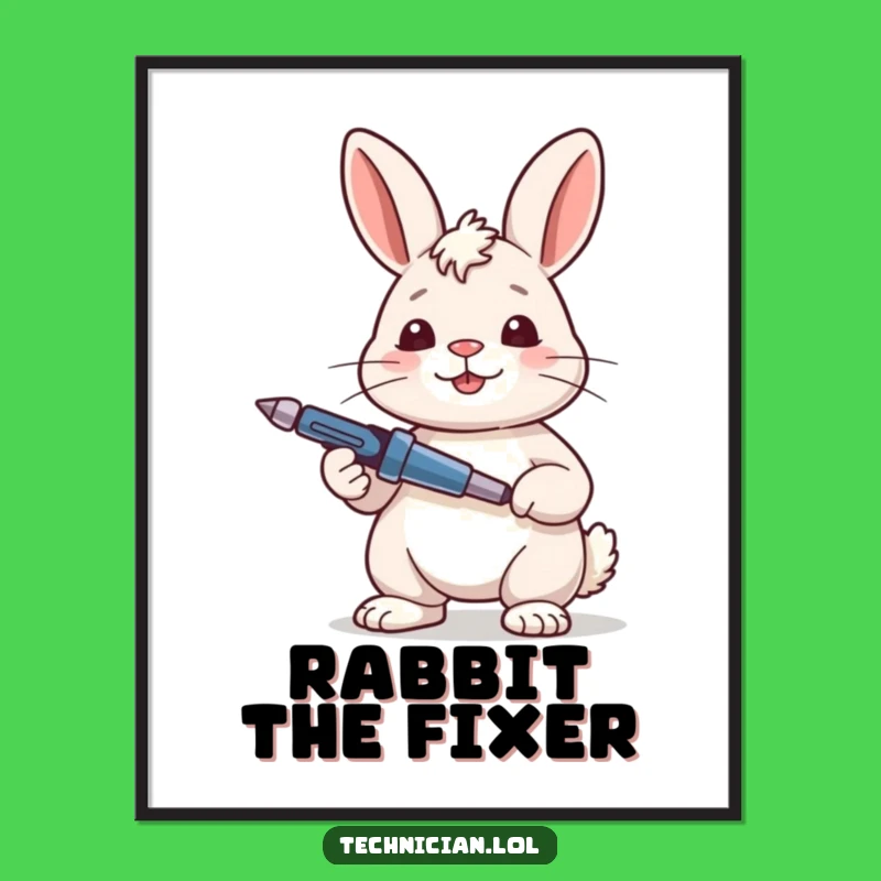 Funny Rabbit Digital Print: Satisfied Fixer Art with Screwdriver, Decor Gift