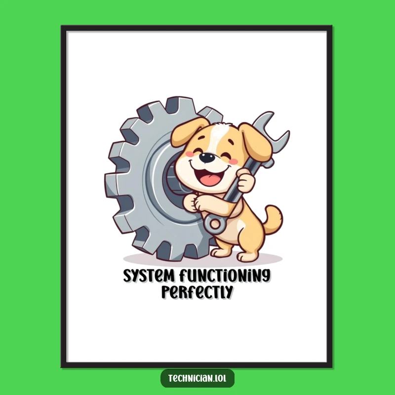 Funny Dog Digital Art: Mechanic pup with gears, download now for a funny gift.