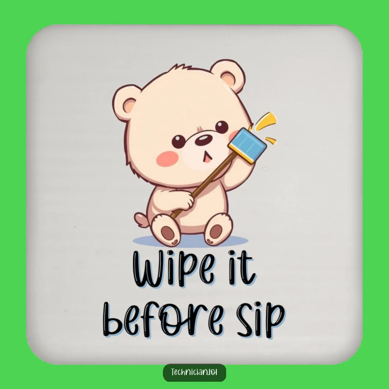 Funny Bear Cleaning Drink Coaster: Protect Surfaces with Paw Power Gift