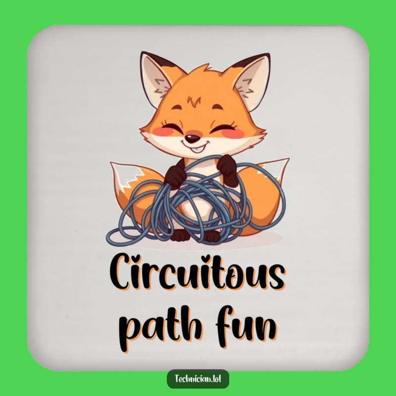 Funny Fox Wire Fixer Drink Coaster: Protect Surfaces with Tech Humor, Grinning Gift