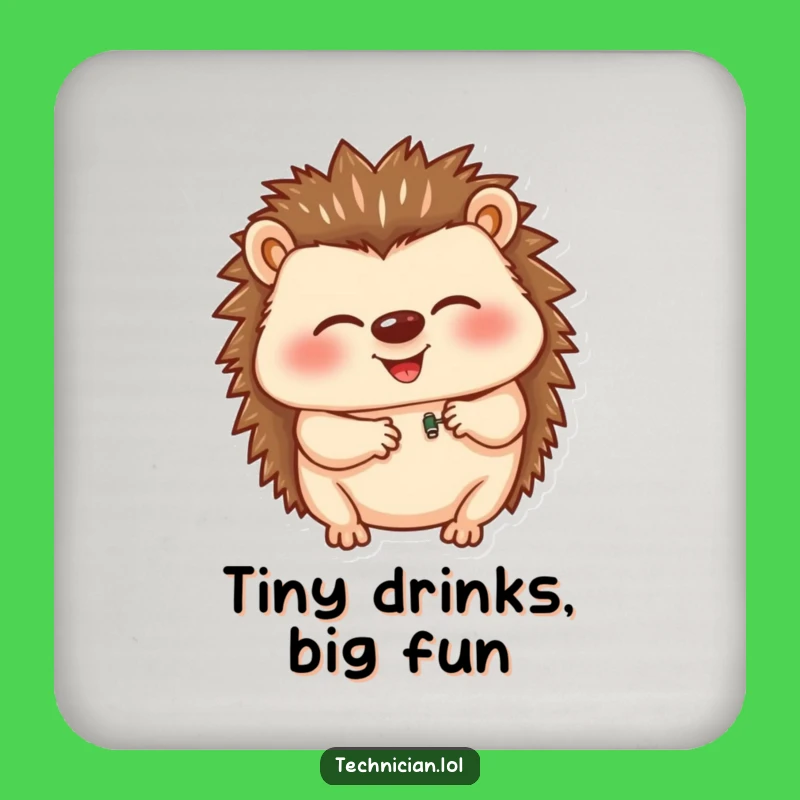Funny Hedgehog Drink Coaster: Giggling Tech Support, Perfect Humorous Gift for Table Protection