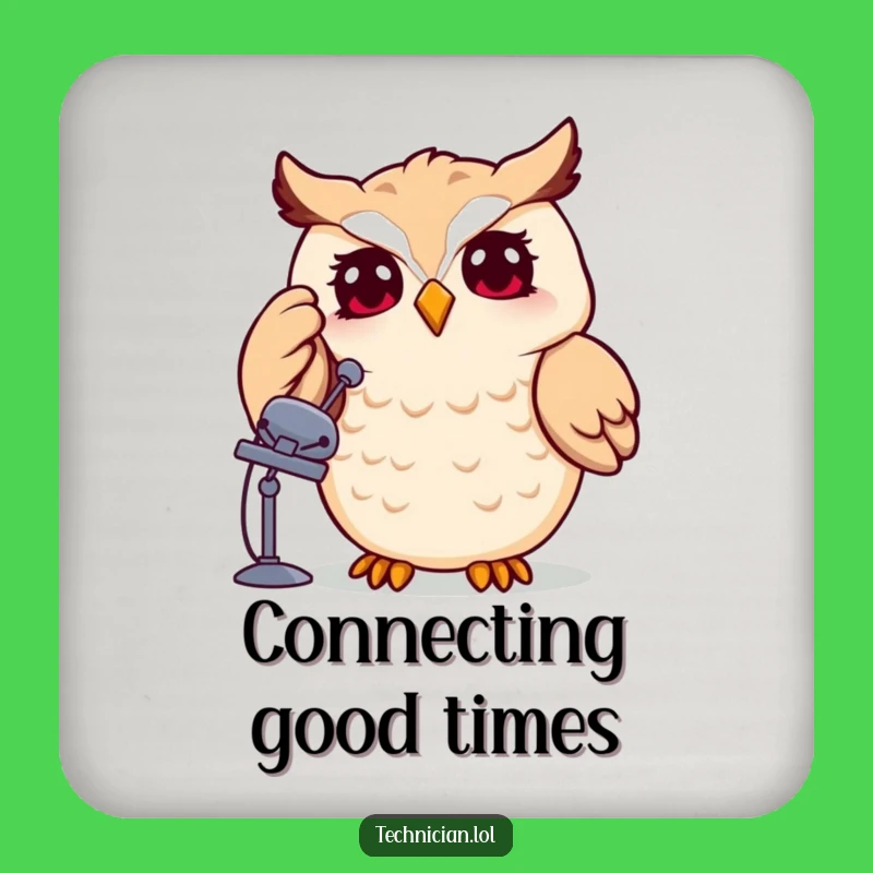 Funny Owl Satellite Dish Drink Coaster: Protect Surfaces with Whimsical Tech Style