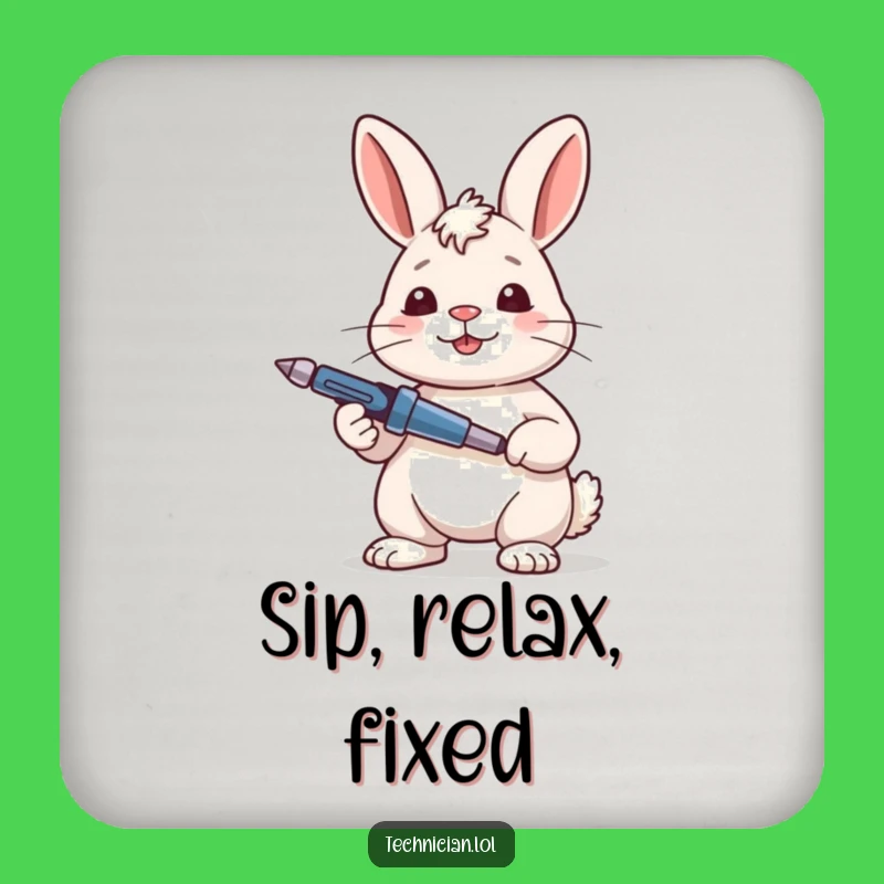 Funny Rabbit Coaster: Satisfied Fixer with Screwdriver, Workshop Decor Gift