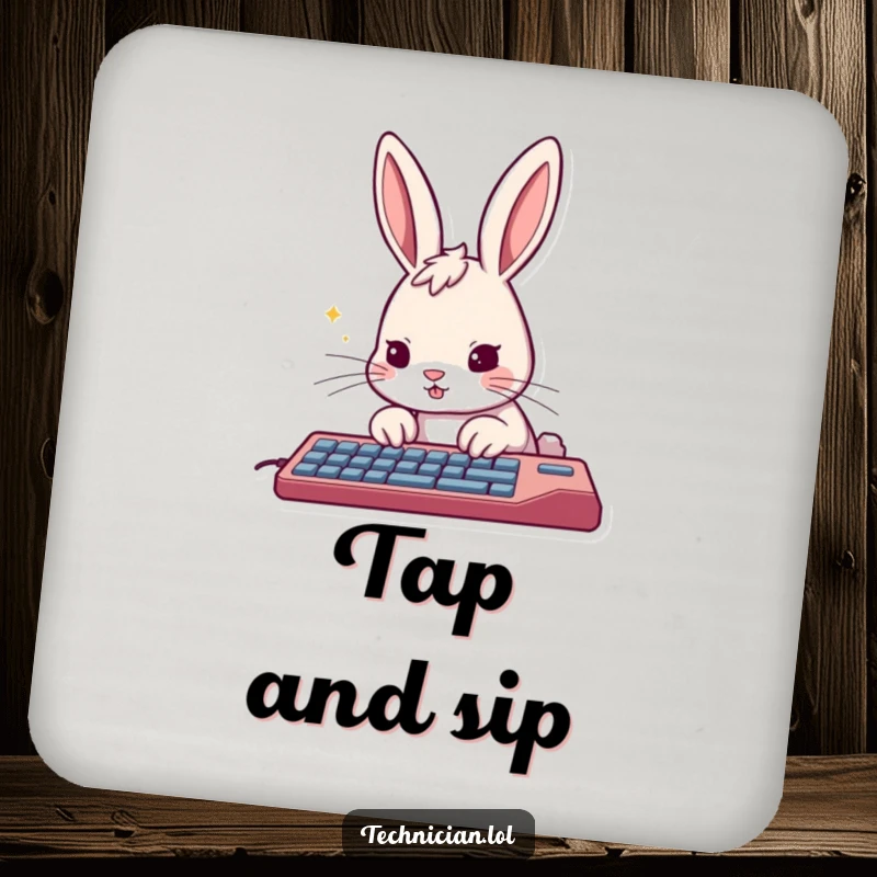 Funny rabbit drink coasters, determinedly typing on a keyboard, adding a touch of speedy fun to surfaces.