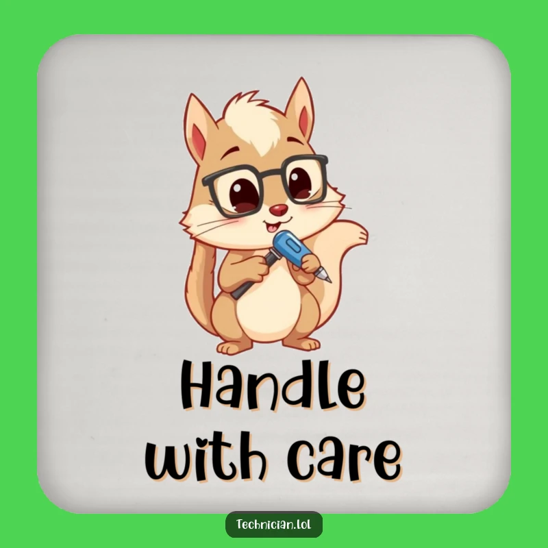 Funny Squirrel Coaster Set: Quirky Engineer Squirrel with Screwdriver, Unique Funny Gift