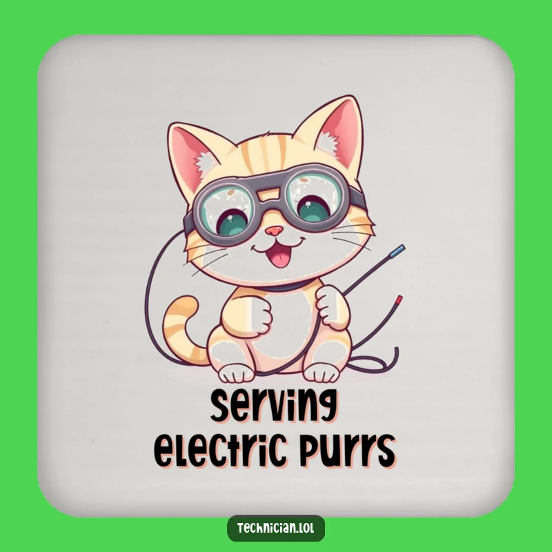 Funny Cat Electrician Coaster Set: Protect Drinks with Purr-fect Humor