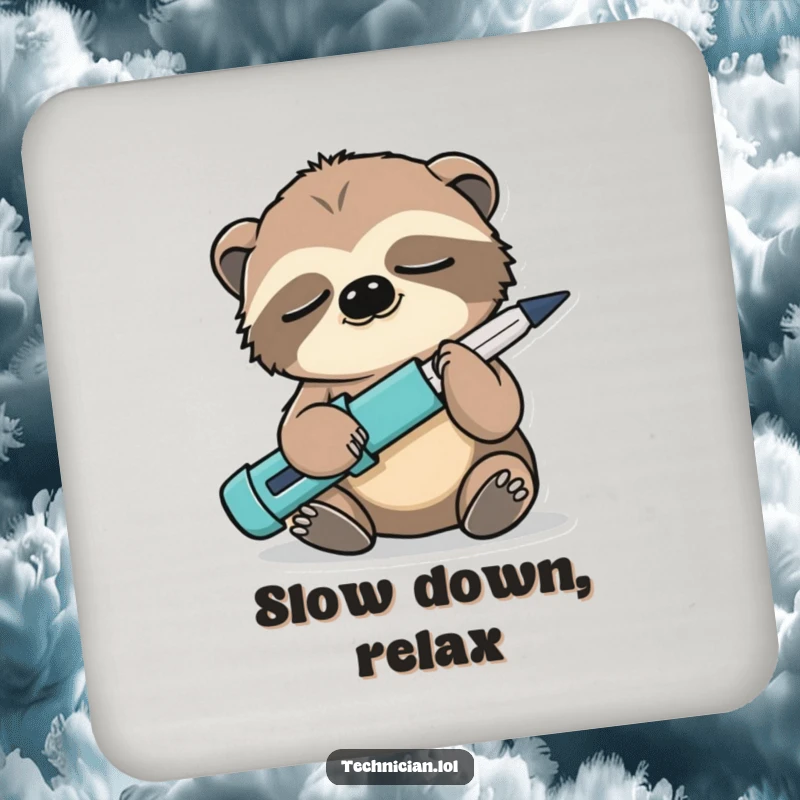 Funny Sloth Coaster: A sleepy sloth holds a screwdriver backwards, protecting your surfaces with charming, slow-moving wit.