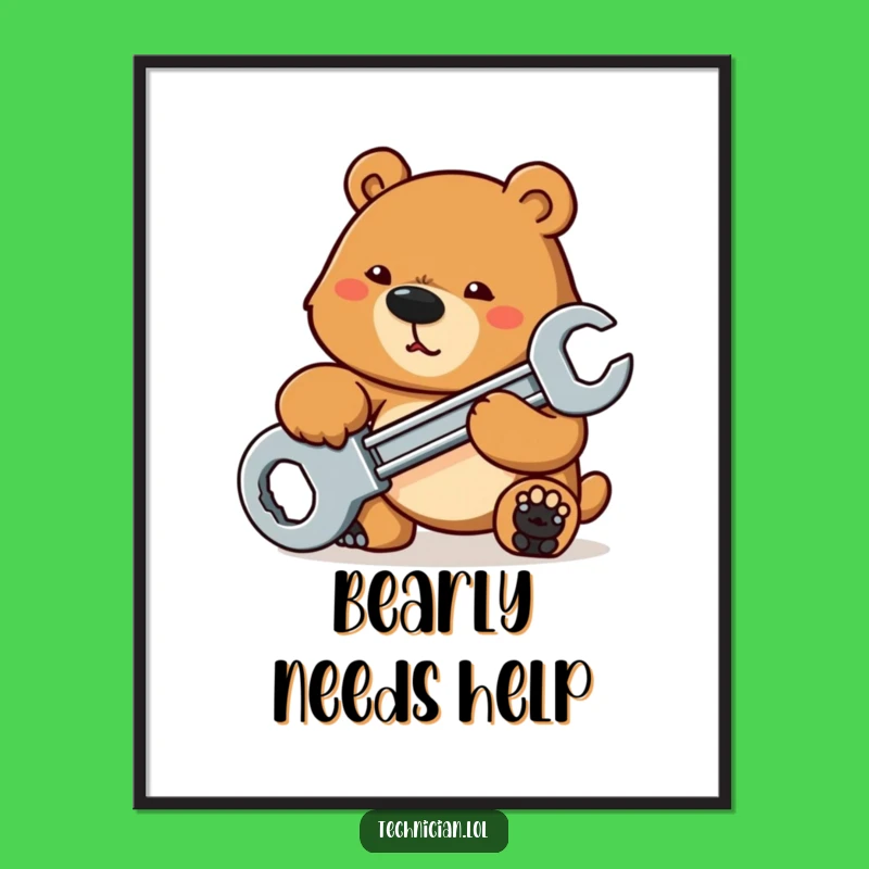 Funny Bear Mechanic Poster: Workshop Art, Unique Funny Gift Decor