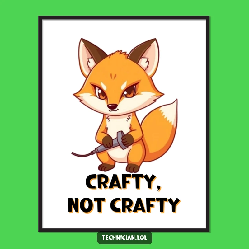 Funny Fox Poster: Determined Engineer's Workspace Art