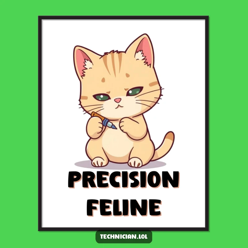 Funny Cat Mechanic Poster: Determined repair art, a perfect funny gift for any workspace!