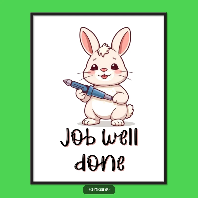 Funny Rabbit Poster: Satisfied Fixer with Screwdriver, Workshop Art Gift