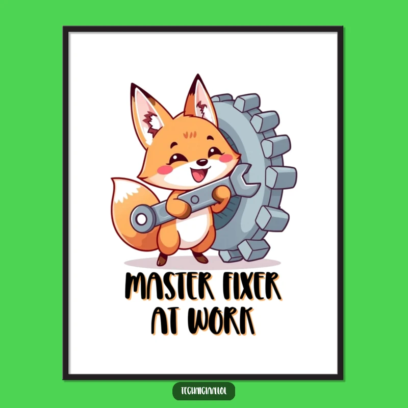 Funny Fox Mechanic Poster: Cute DIY Art - Unique Funny Gift Idea!
