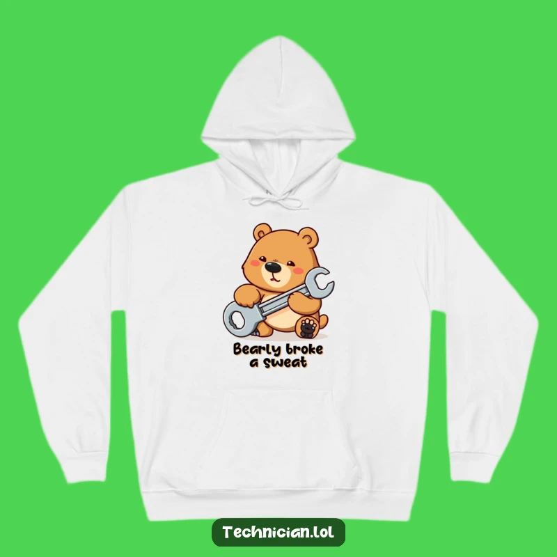 Funny Bear Mechanic Hoodie: Cozy Workwear, Warm Funny Gift