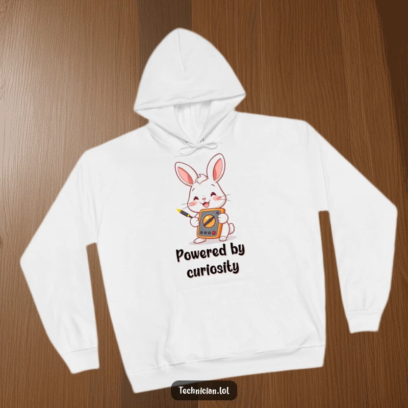 Funny bunny with a multimeter and glowing probes, perfect for staying warm while working on electronics, a great funny gift idea.