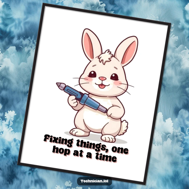 Funny Free Printable Wall Art: A content rabbit holds a screwdriver, looking very satisfied with its work.